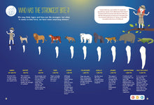 Load image into Gallery viewer, A page from the Discover the Wonders of Toothbrushes book. This unit study is about which animal has the strongest bite. Point the talking pen to any part of the page, and the pen will read aloud the S.T.E.M. content to the children, it also have music, character narration which make the reading experience fun and interactive.