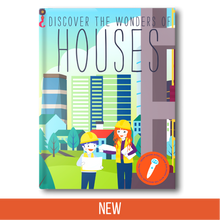Load image into Gallery viewer, Discover the Wonders of Houses is an non-fiction interactive children science book with sound effect that are great for children K-6. Educational Screen free activity. Listen to the talking pen read narration, dialogue, sound effect, and music.