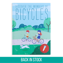 Load image into Gallery viewer, Discover the Wonders of Bicycles is an non-fiction interactive children science book with sound effect that are great for children K-6. Educational Screen free activity. Listen to the talking pen read narration, dialogue, sound effect, and music.