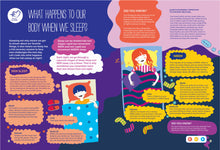 Load image into Gallery viewer, A page from the Discover the Wonders of Nighttime book. This unit study is about what happens to our body when we sleep. Point the talking pen to any part of the page, and the pen will read aloud the S.T.E.M. content to the children, it also have music, character narration which make the reading experience fun and interactive.